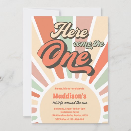 Hier komt de One Sunshine 1e Verjaardag Kaart (Voorkant)