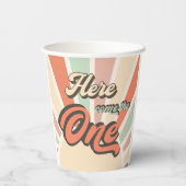 Hier komt de One Sunshine Retro Verjaardag Papieren Bekers (Achterkant)