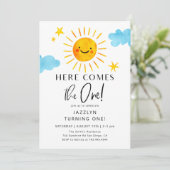 Hier komt de One Sunshine verjaardagsuitnodiging Kaart (Staand voorkant)