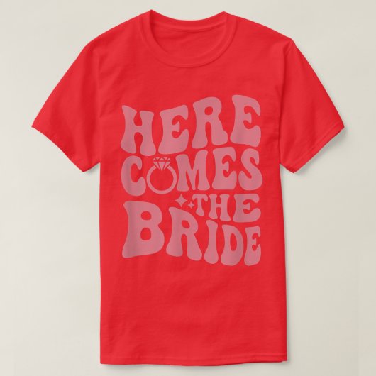 Hier komt de Partij hier de Bride Groovy B T-shirt (Design voorkant)
