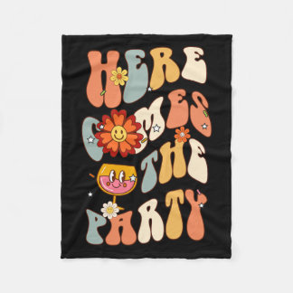Hier komt de Party Bruid Retro Groovy Bachelorette Fleece Deken