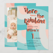 Hier Komt De Regenboog Kleurenfoto 1e Verjaardag Kaart (Voorkant / Achterkant)