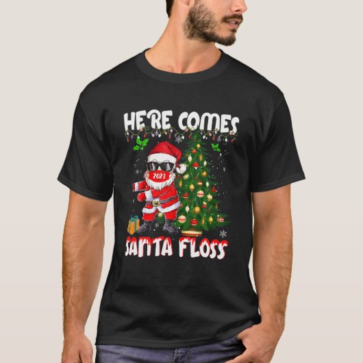 Hier komt de Santa Claus Floss-lampboom Dance Flo T-shirt (Voorkant)
