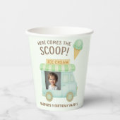 Hier Komt de Schep | Mintgroene IJscowagen Papieren Bekers (Voorkant)