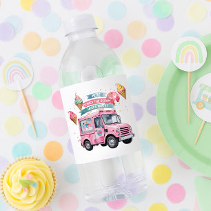 "Hier Komt de Schep! Roze IJscowagen Waterfles Etiket