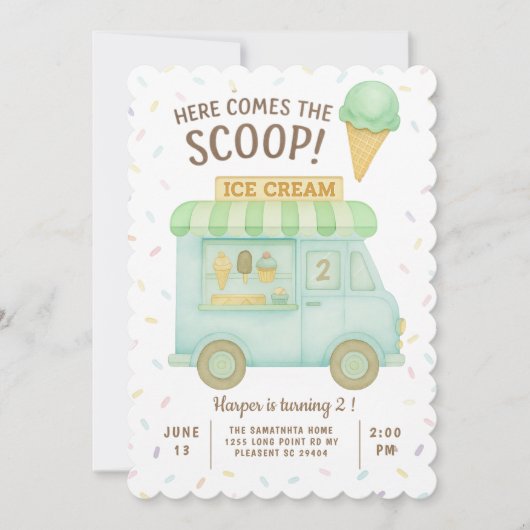 Hier komt de scoop | Mint Green Ice Cream Truck Kaart (Voorkant)