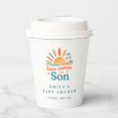Hier komt de Son Baby Boy zomerdouche Papieren Bekers (Achterkant)