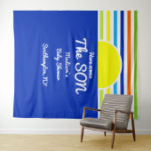 Hier komt de Son Baby shower achtergrond Wandkleed (In Situ (horizontaal))