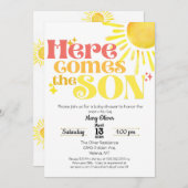 Hier komt de Son Baby shower Invitation Boy Son Kaart (Voorkant / Achterkant)