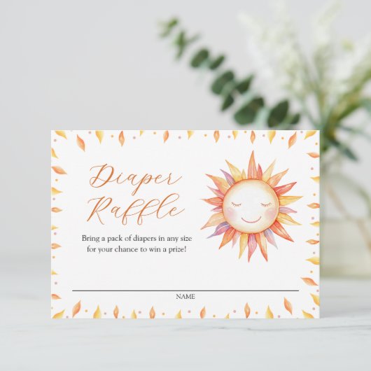 Hier komt de Son Baby shower Luier Raffle Informatiekaartje (Staand voorkant)