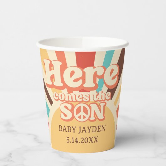 Hier komt de Son Baby shower Party Papieren Bekers (Links)