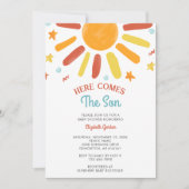 Hier komt de Son Baby shower Retro Boy Kaart (Voorkant)