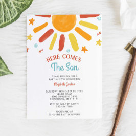 Hier komt de Son Baby shower Retro Boy Kaart