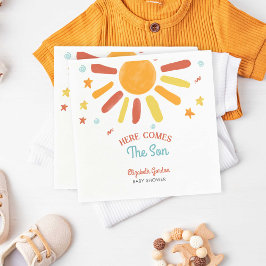 Hier komt de Son Baby shower Retro Boy Servet