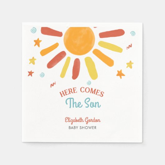 Hier komt de Son Baby shower Retro Boy Servet (Voorkant)