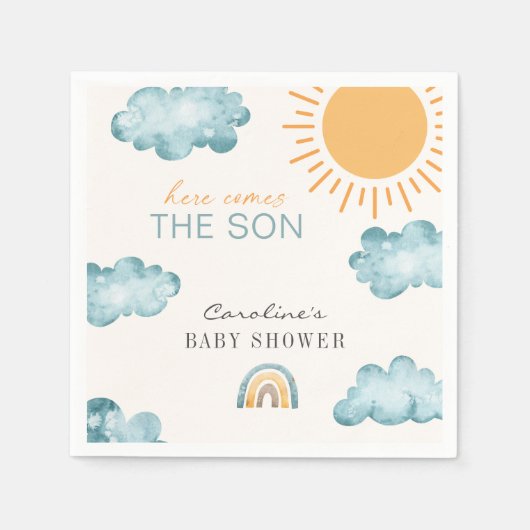 Hier komt de Son Baby shower Sunshine Servet (Voorkant)