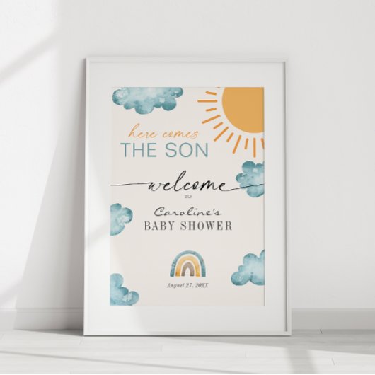 Hier komt de Son Baby shower Sunshine Welkom Poster