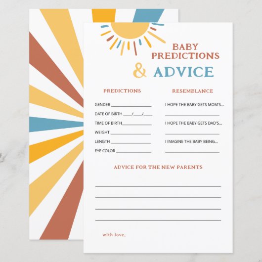 Hier komt de Son Baby voorspellingen en advies (Voorkant / Achterkant)