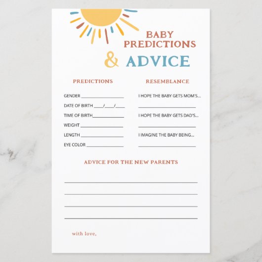 Hier komt de Son Baby voorspellingen en advies (Voorkant)