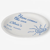 Hier komt de Son Blue Hand getrokken Baby shower Papieren Bordje (Gekanteld)