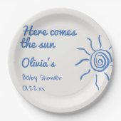 Hier komt de Son Blue Hand getrokken Baby shower Papieren Bordje (Voorkant)