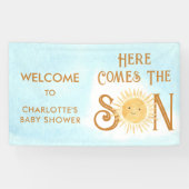 Hier komt de Son Blue Sky Baby shower welkom Spandoek (Horizontaal)