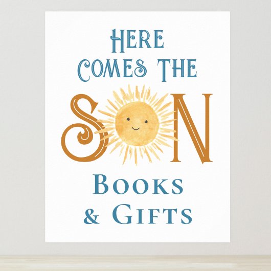 Hier komt de Son Boeken en Gift Baby shower teken Poster