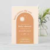 Hier komt de Son Boho Baby shower-uitnodiging Kaart (Staand voorkant)