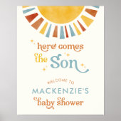 Hier komt de Son Boho Boy Baby shower Welkom Poster (Voorkant)