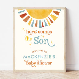 Hier komt de Son Boho Boy Baby shower Welkom Poster