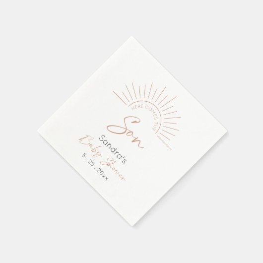 Hier komt de Son Boho Modern Baby shower Servet (Hoek)