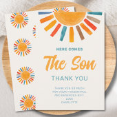 Hier komt de Son Boy Baby shower bedankkaart Kaart