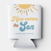 Hier komt de Son Boy Baby shower gunsten Blikjeskoeler (Achterkant)