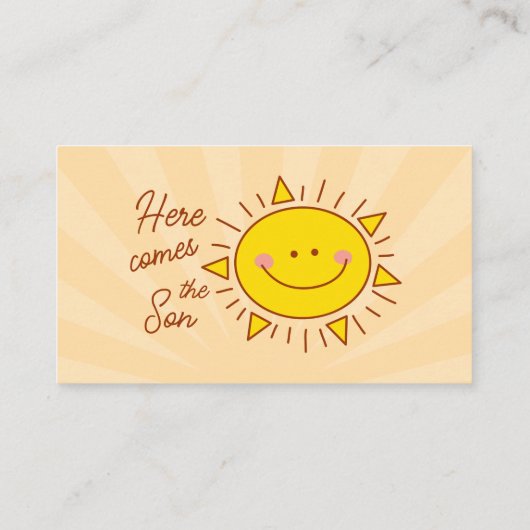 Hier komt de Son Boy Baby shower Luier Raffle Informatiekaartje (Achterkant)