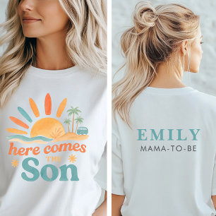 Hier komt de Son Boy Baby shower Mama te zijn T-shirt