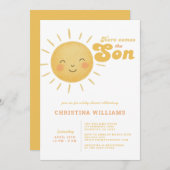 Hier komt de Son Boy Baby shower Uitnodiging 🌞✨ (Voorkant / Achterkant)