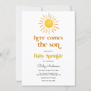Hier komt de Son Boy Baby Sprinkle Invitation Kaart