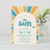 Hier komt de Son Co-Ed Baby shower uitnodiging (Staand voorkant)