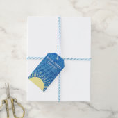 Hier komt de Son Denim Baby shower gewoonte Cadeaulabel (Met Touw)