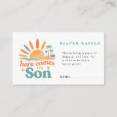 Hier komt de Son Luier Raffle Baby shower Informatiekaartje (Voorkant)