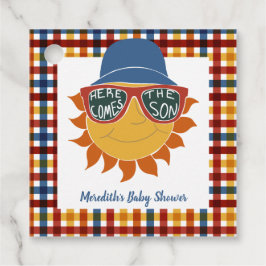 Hier komt de Son Plaid Baby Shower Bedankjes Labels