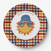 Hier komt de Son Plaid Baby Shower Papieren Bordje (Voorkant)