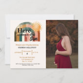 Hier komt de Son Rainbow Baby shower Foto Kaart (Voorkant)