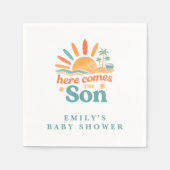 Hier komt de Son Retro Baby Boy Shower Servet (Voorkant)