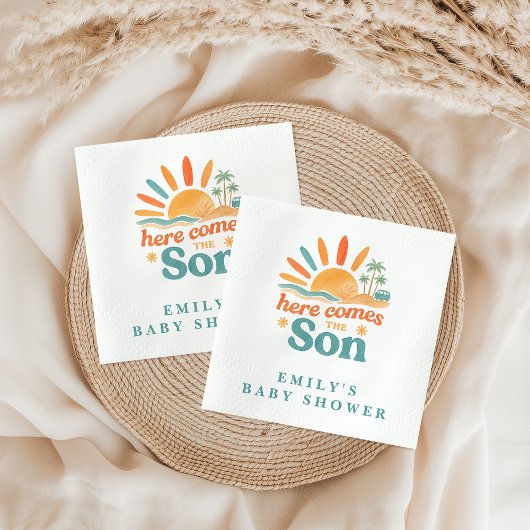 Hier komt de Son Retro Baby Boy Shower Servet