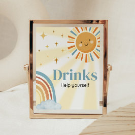 Hier komt de Son Retro Baby shower Drinken Poster