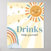 Hier komt de Son Retro Baby shower Drinken Poster (Voorkant)