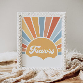 Hier komt de Son Retro Baby shower Favors Sign Poster