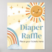Hier komt de Son Retro Baby shower Luier Raffle Poster (Voorkant)