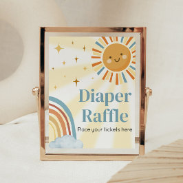 Hier komt de Son Retro Baby shower Luier Raffle Poster